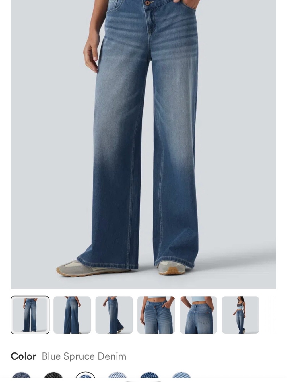 Halara Flex™ Asymmetric Mid Rise Wide Leg Casual Jeans with Pockets